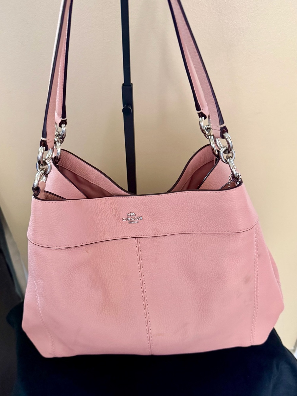 Coach Soft Pink Pebbled Leather Shoulder Bag with Silver Hardware